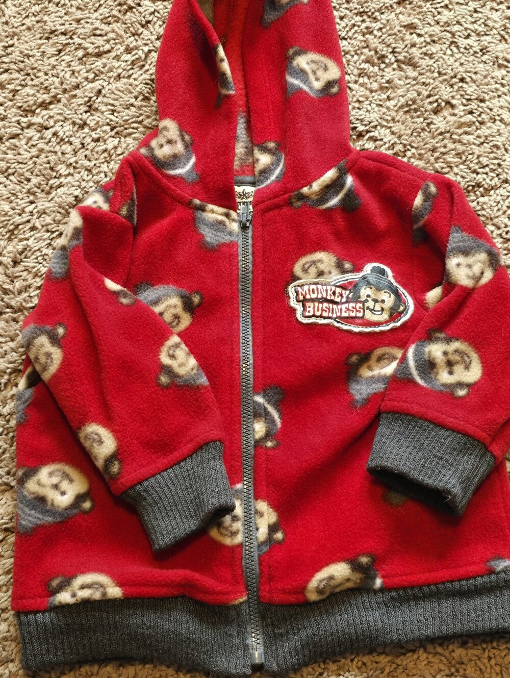 Little Rebels Baby Boy Red Monkey Fleece Zip-Up Hoodie Jacket – Size 12M